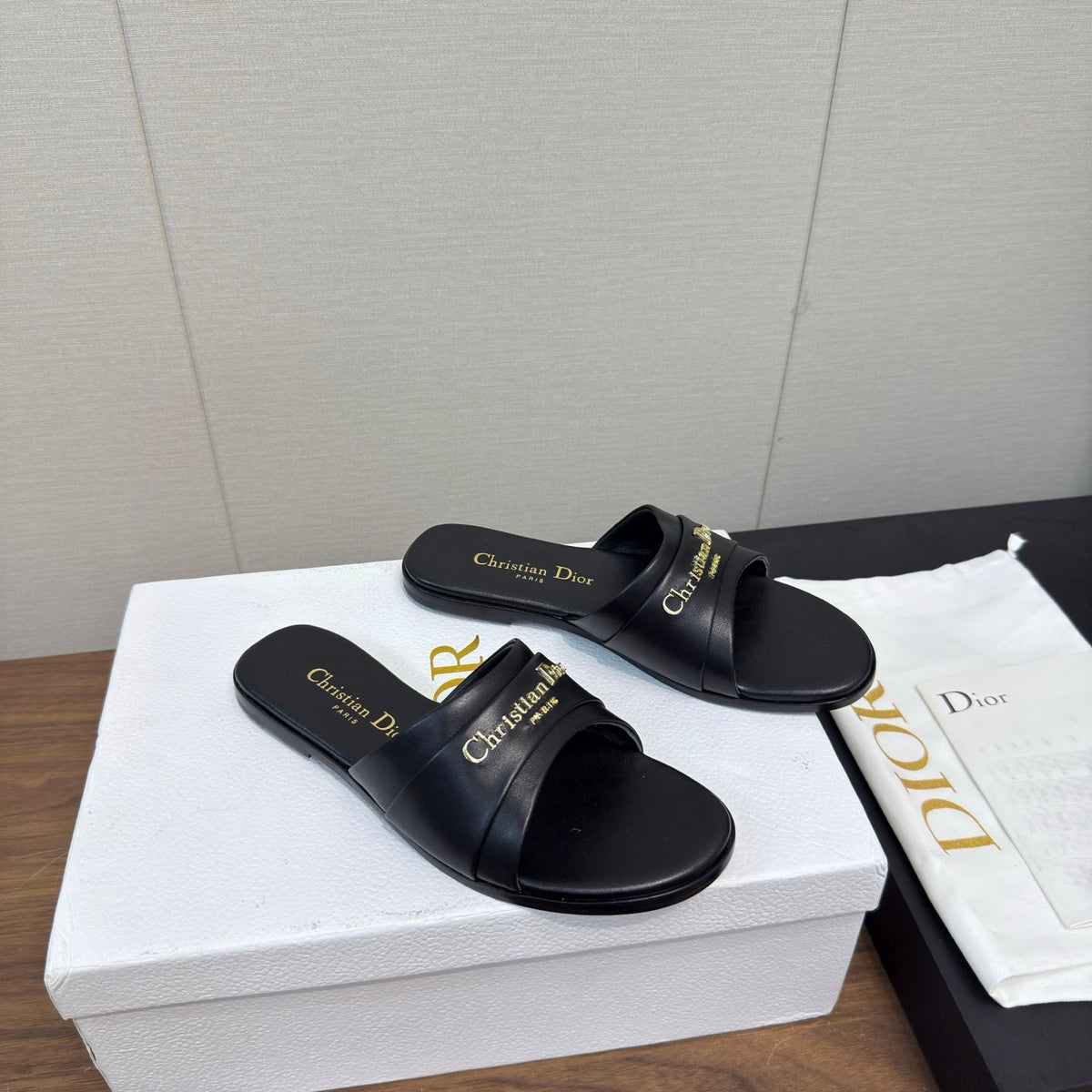 Dior Sandal 25S in Black Lambskin with Gold Hardware