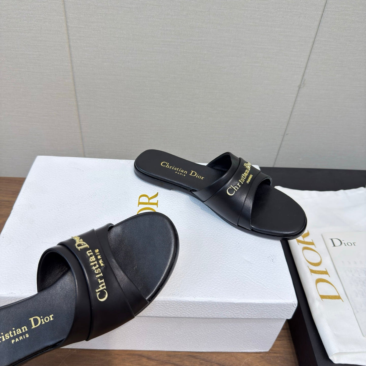 Dior Sandal 25S in Black Lambskin with Gold Hardware