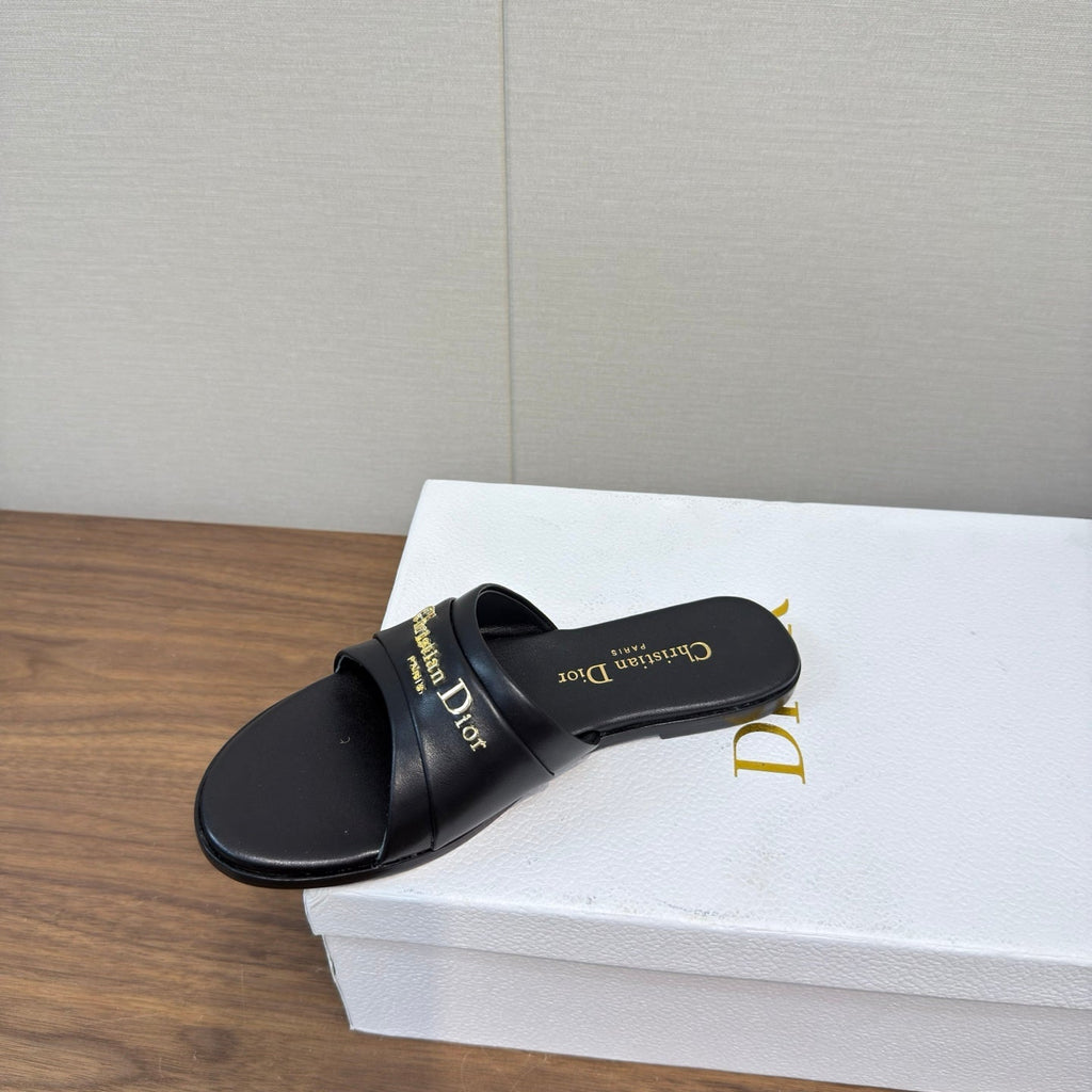 Dior Sandal 25S in Black Lambskin with Gold Hardware