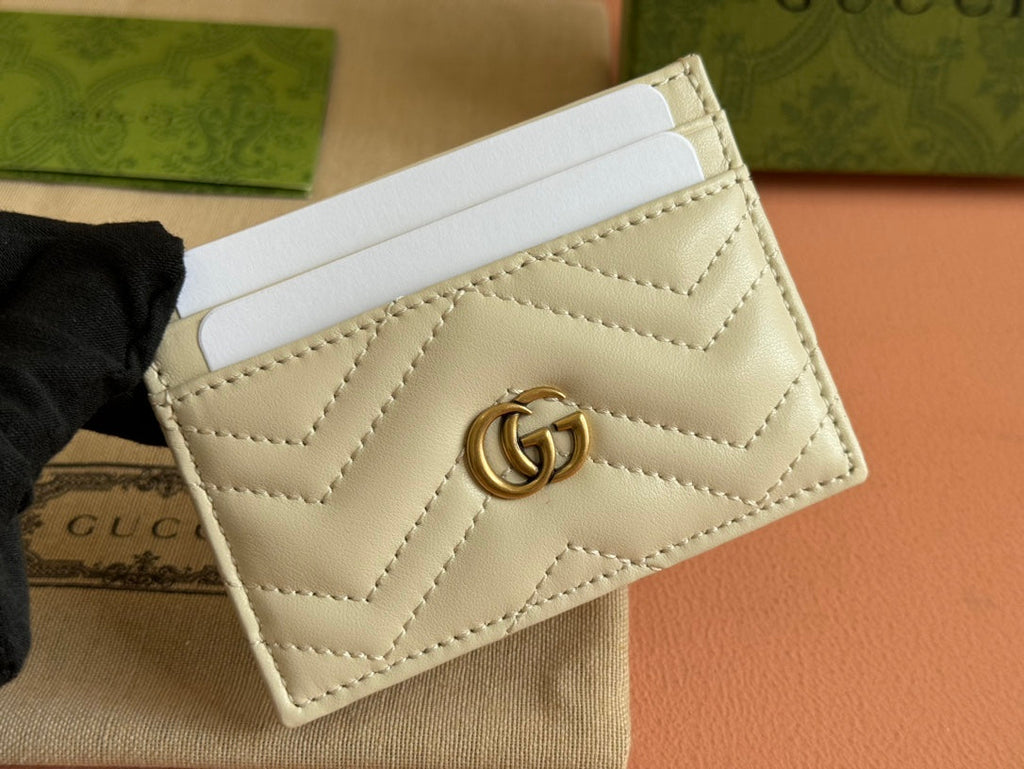 Gucci Marmont Quilted Card Holder 10 in Light Yellow Calfskin