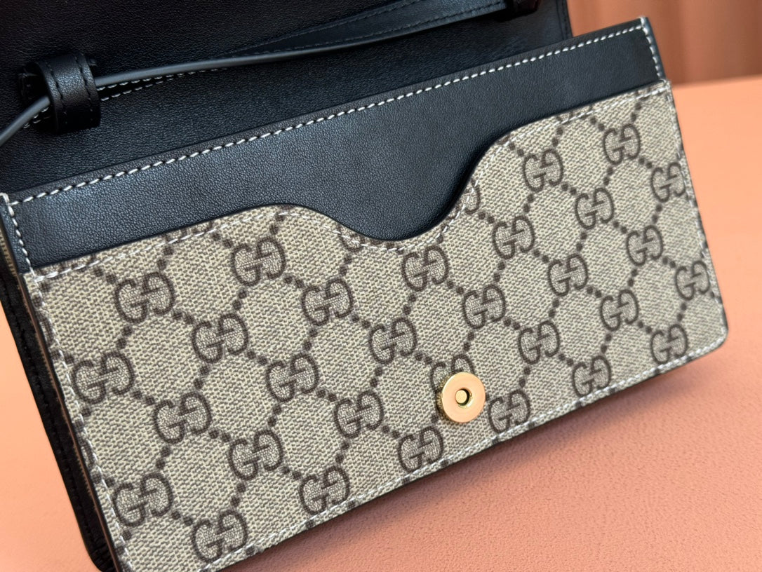 Gucci Emblem Wallet Monogram 20 in Dark Brown and Black Calfskin