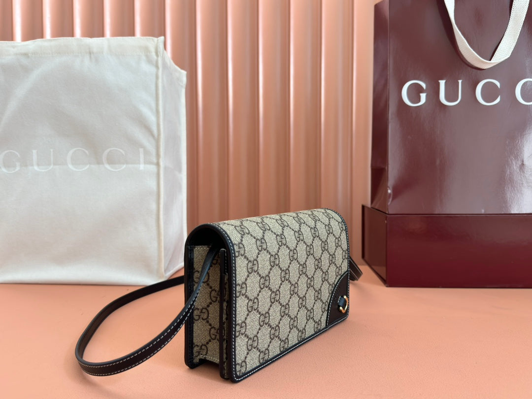 Gucci Emblem Wallet Monogram 20 in Dark Brown and Black Calfskin