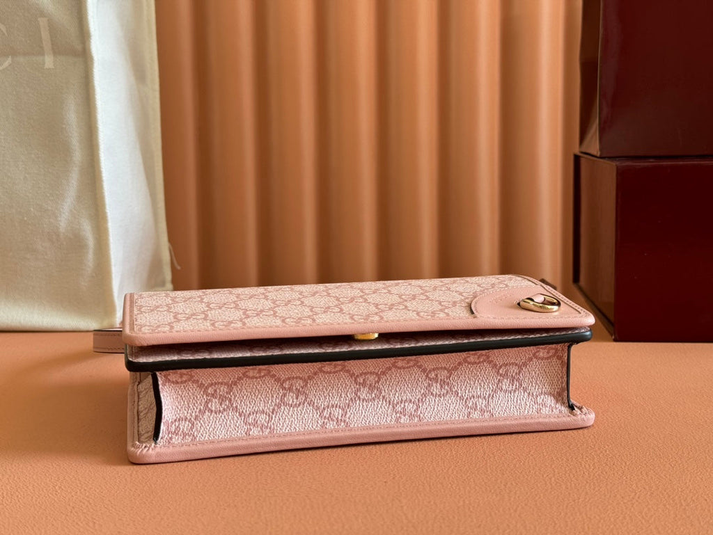 Gucci Emblem Wallet Monogram 20 in Light Pink Smooth Calfskin