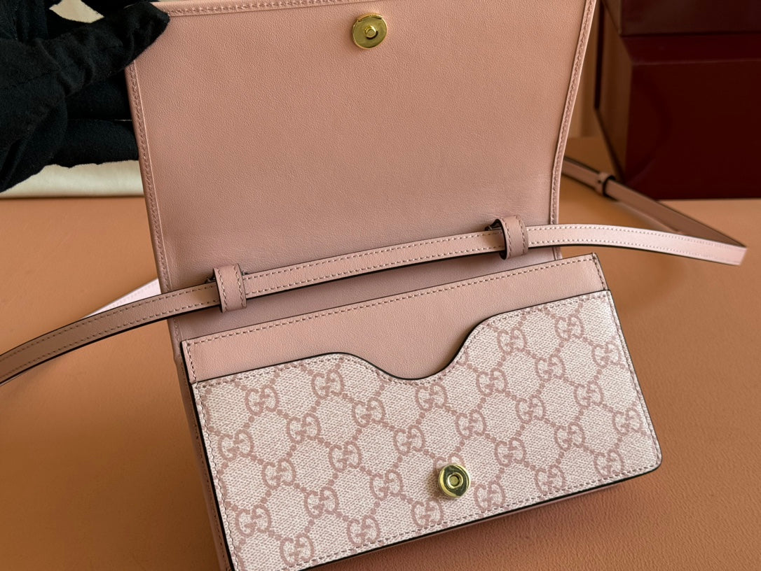 Gucci Emblem Wallet Monogram 20 in Light Pink Smooth Calfskin