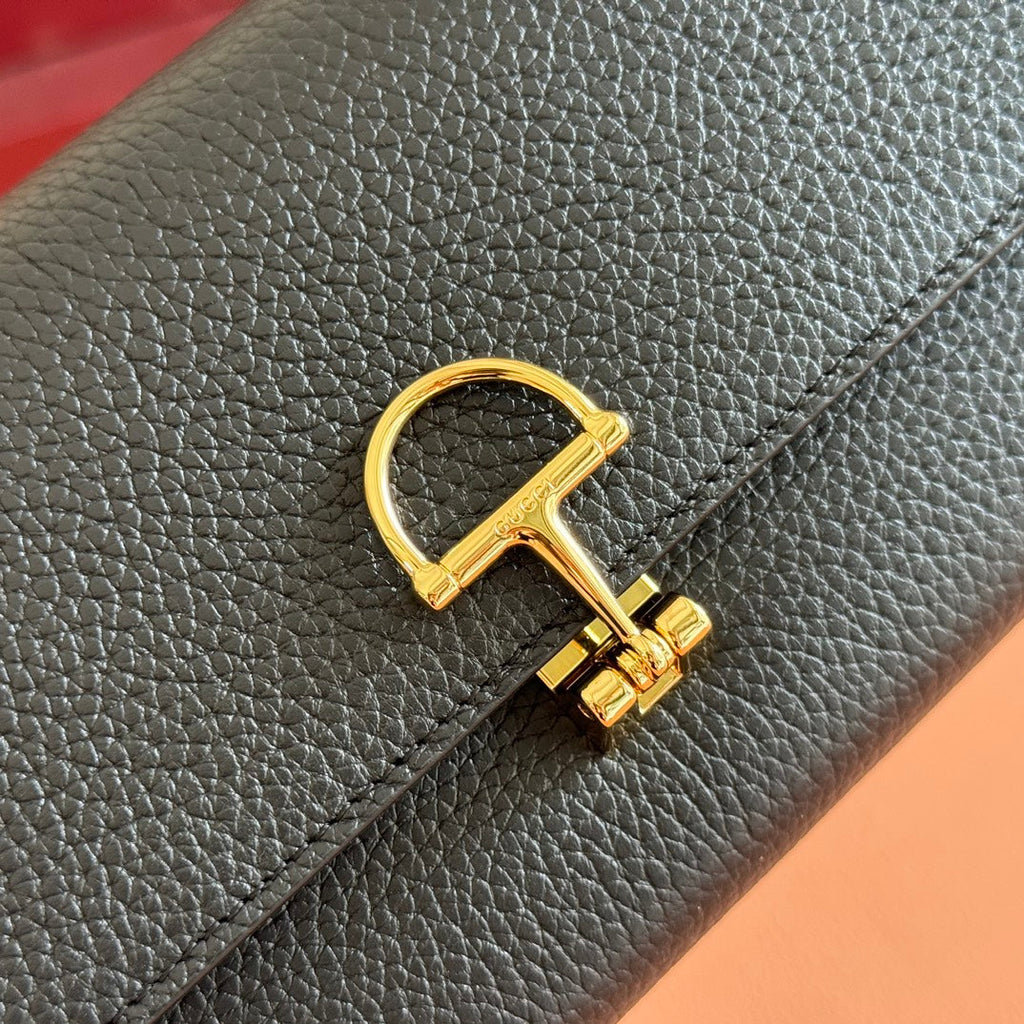Gucci Softbit Continental Wallet 19 in Black Grainy Calfskin Gold Hardware