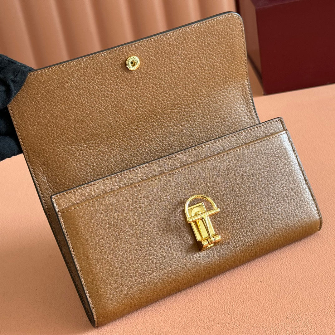 Gucci Softbit Continental Wallet 19 in Brown Grainy Calfskin Gold Hardware