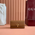 Gucci Softbit Continental Wallet 19 in Brown Grainy Calfskin Gold Hardware