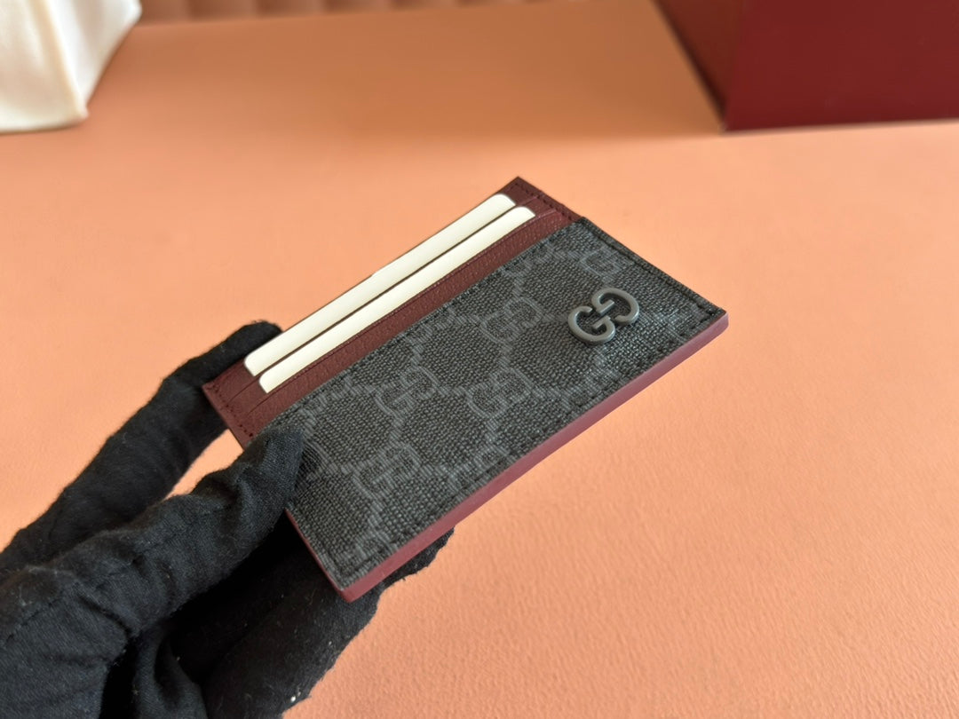 Gucci Card Case 10 Bicolor in Grey and Red Calfskin