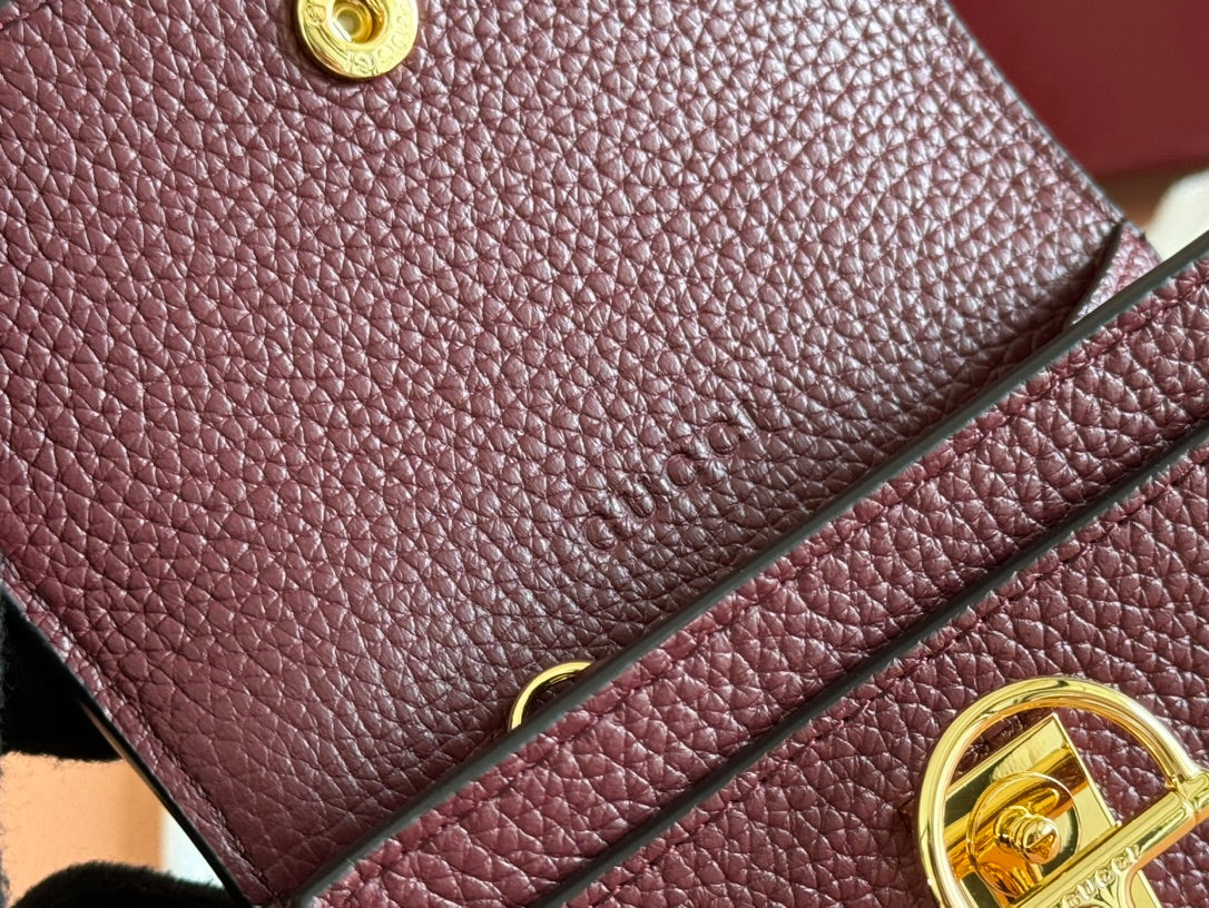 Gucci Softbit Card Case 10.5 in Rosso Ancora Red Grainy Calfskin Gold Hardware