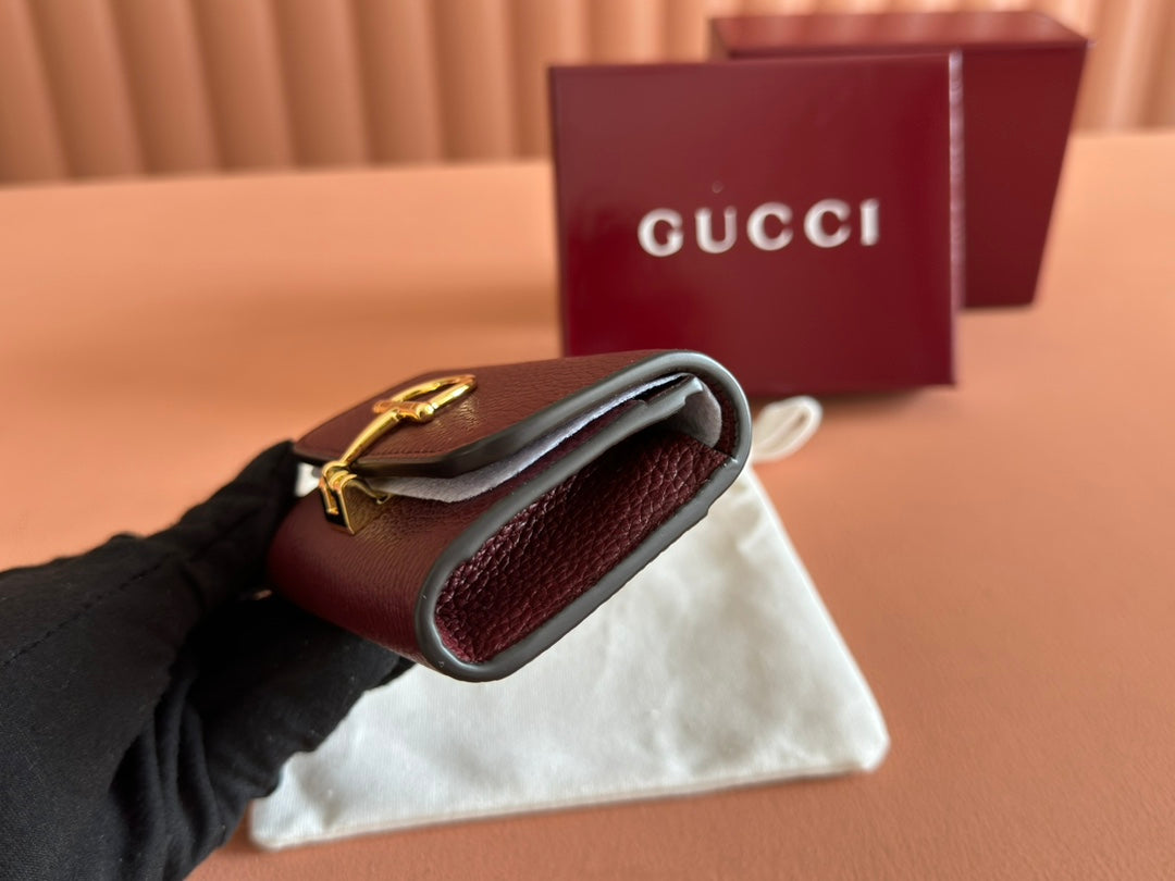 Gucci Softbit Card Case 10.5 in Rosso Ancora Red Grainy Calfskin Gold Hardware