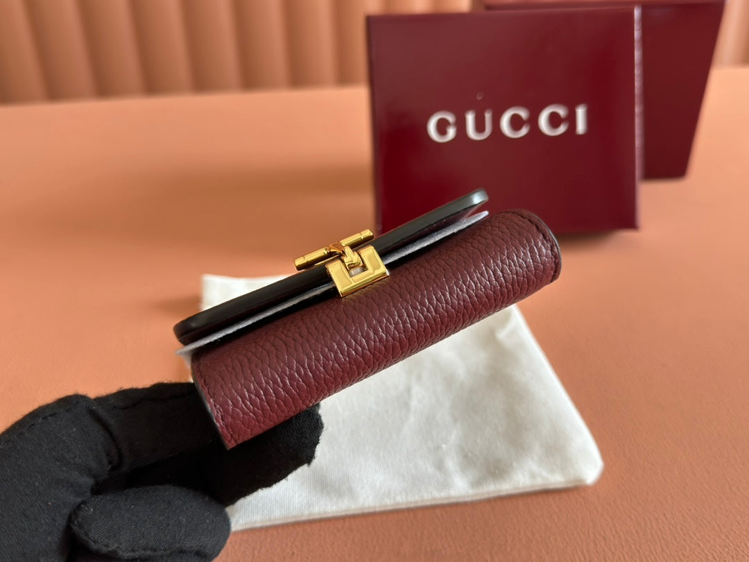Gucci Softbit Card Case 10.5 in Rosso Ancora Red Grainy Calfskin Gold Hardware
