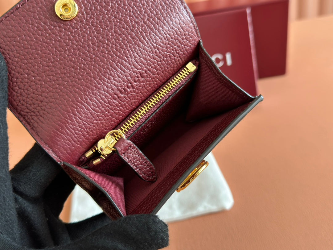 Gucci Softbit Card Case 10.5 in Rosso Ancora Red Grainy Calfskin Gold Hardware