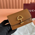 Gucci Softbit Card Case 10.5 in Brown Grainy Calfskin Gold Hardware
