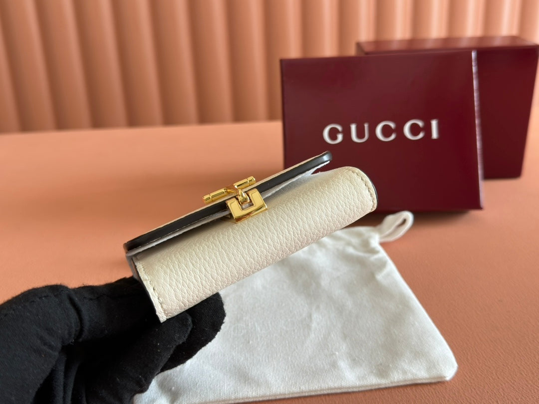 Gucci Softbit Card Case 10.5 in White Grainy Calfskin Gold Hardware