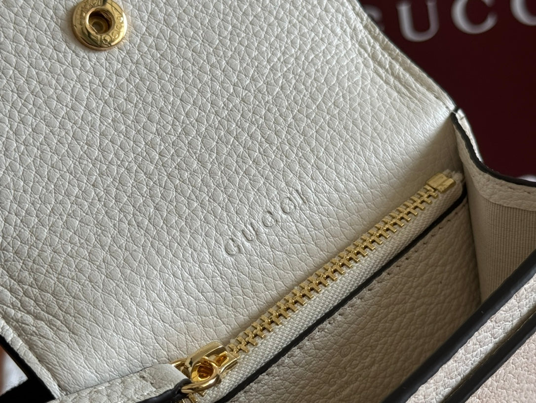 Gucci Softbit Card Case 10.5 in White Grainy Calfskin Gold Hardware
