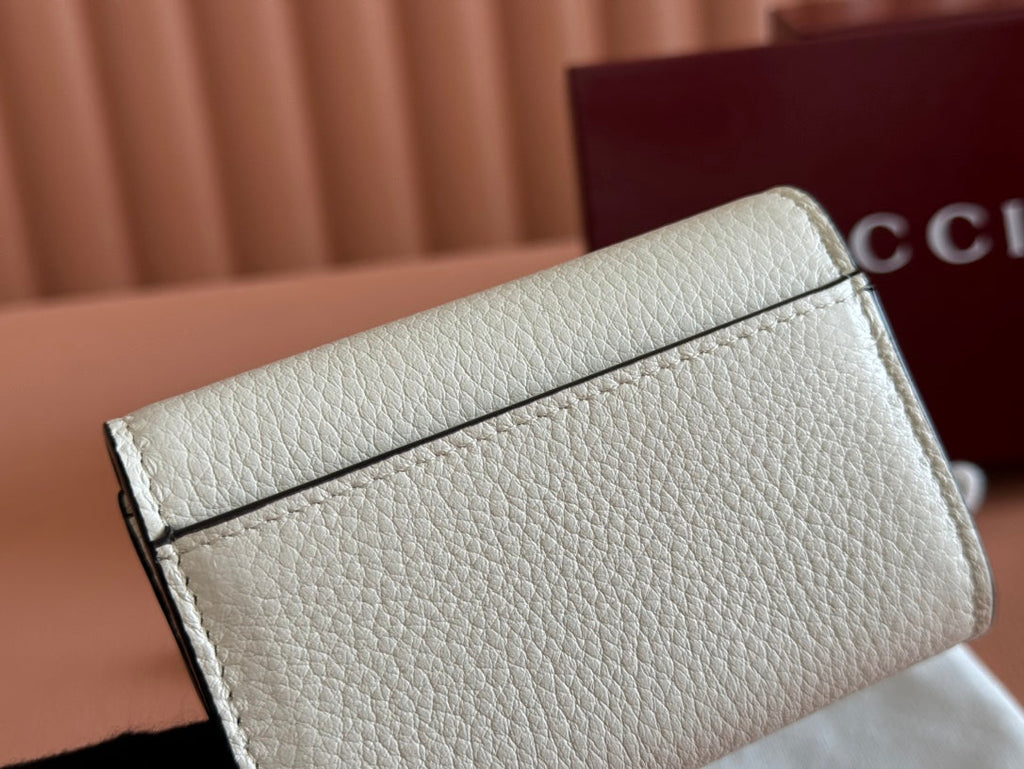 Gucci Softbit Card Case 10.5 in White Grainy Calfskin Gold Hardware