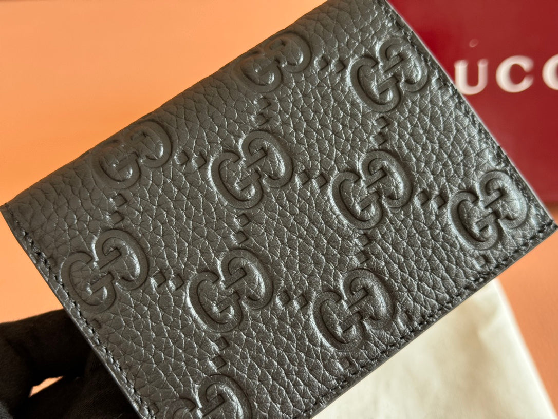 Gucci Emblem Mini Wallet 11 in Black Grainy Calfskin