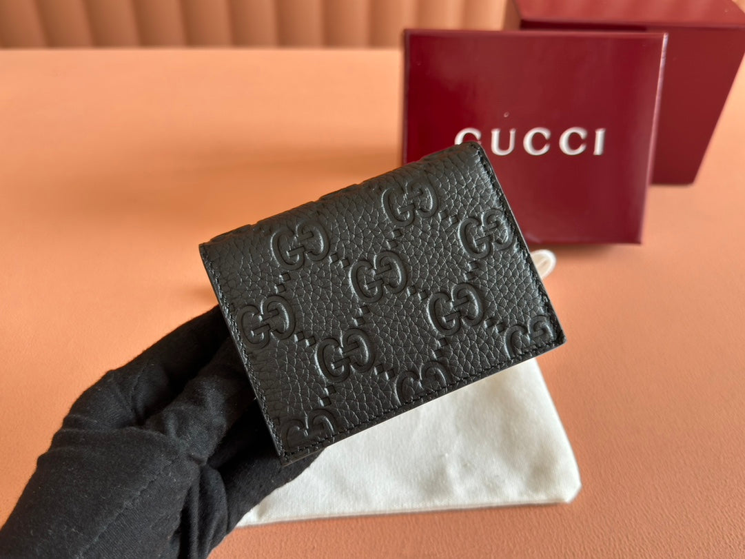 Gucci Emblem Mini Wallet 11 in Black Grainy Calfskin