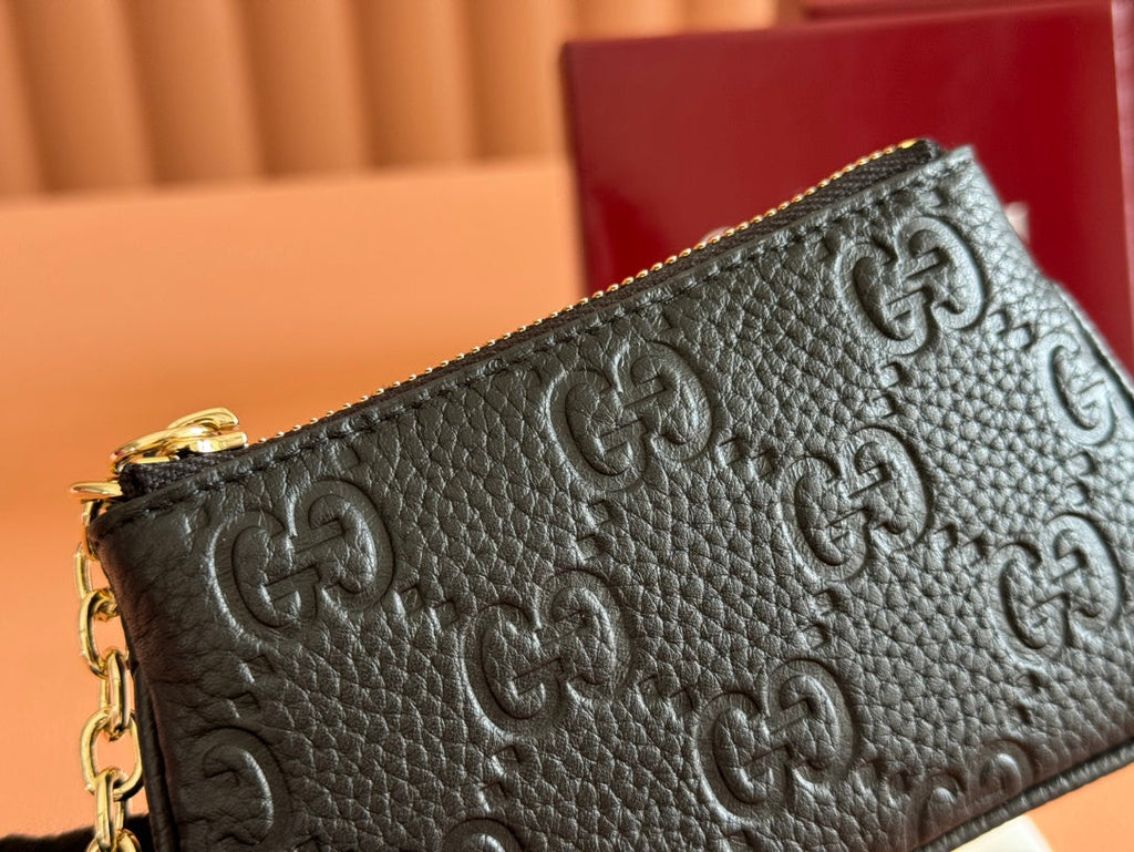 Gucci Emblem Zip Key Case 12 in Black Grainy Calfskin