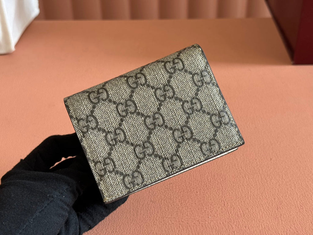 Gucci Marmont Bi-Colour Card Case Wallet 11 in Beige Ebony Canvas White Calfskin