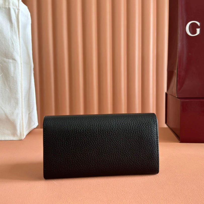 Gucci Marmont Continental Wallet 19 Black in Calfskin