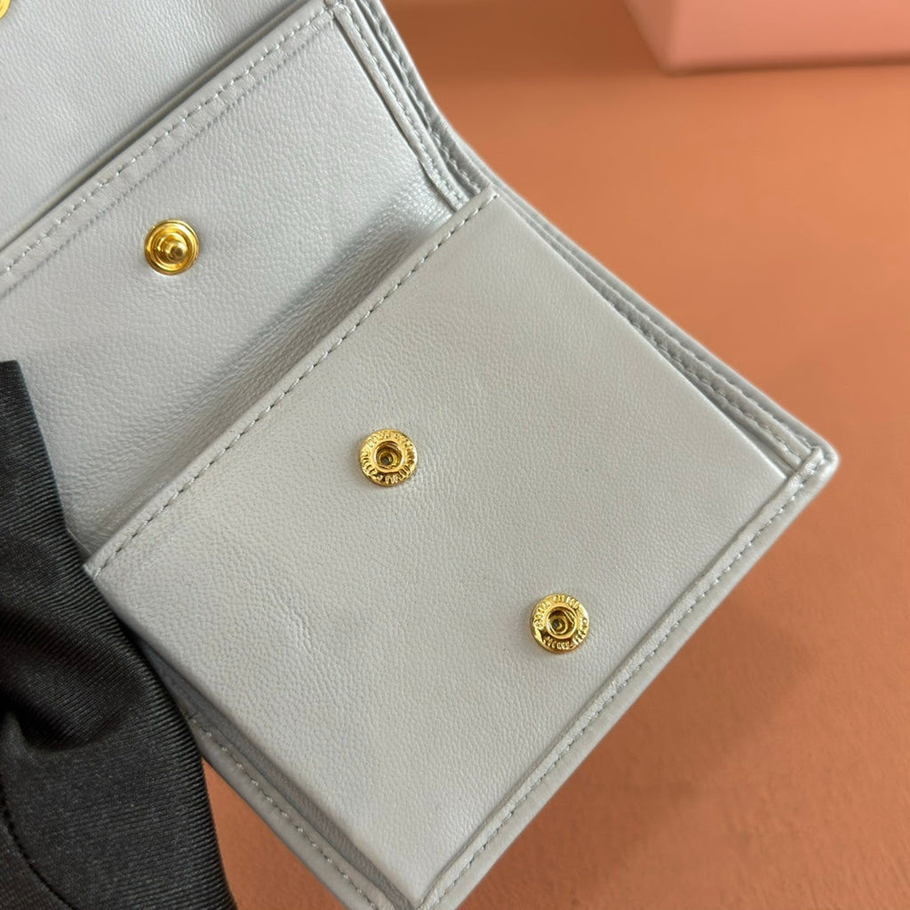 Small Matelassé Nappa Leather Wallet Blue Gray