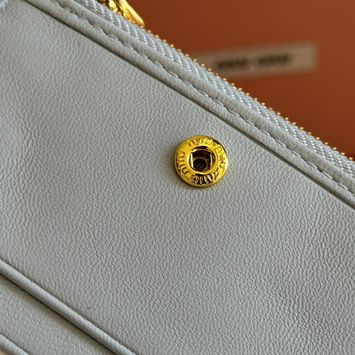 Miu Miu 26S Small Matelasse Card Holder 11 in Blue Gray Calfskin Gold Hardware