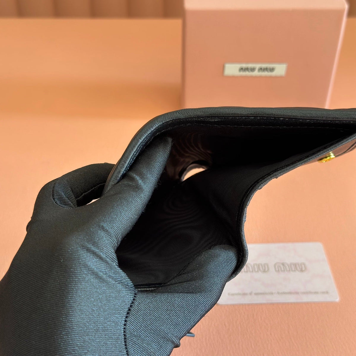 Miu Miu 26S Small Matelasse Card Holder 11 in Black Calfskin Gold Hardware