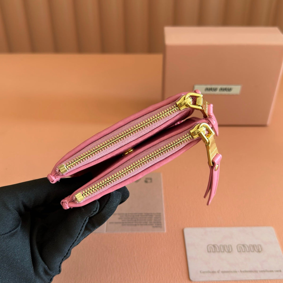 Miu Miu 26S Small Matelasse Card Holder 11 in Pink Calfskin Gold Hardware