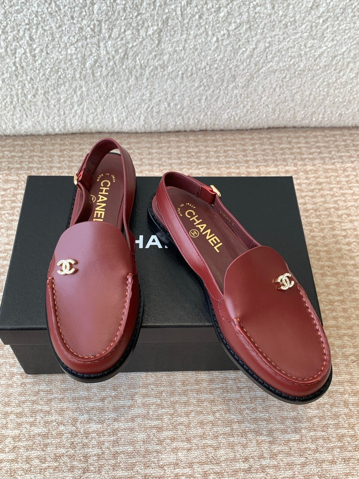 Chanel Moccasin Slingback in Currant Red Calfskin