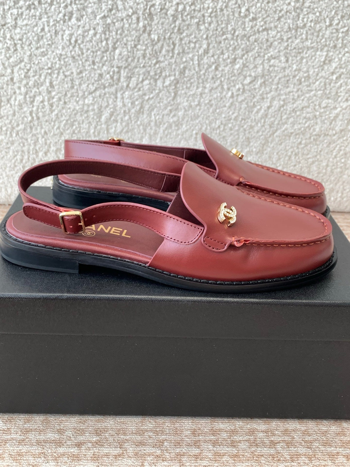 Chanel Moccasin Slingback in Currant Red Calfskin