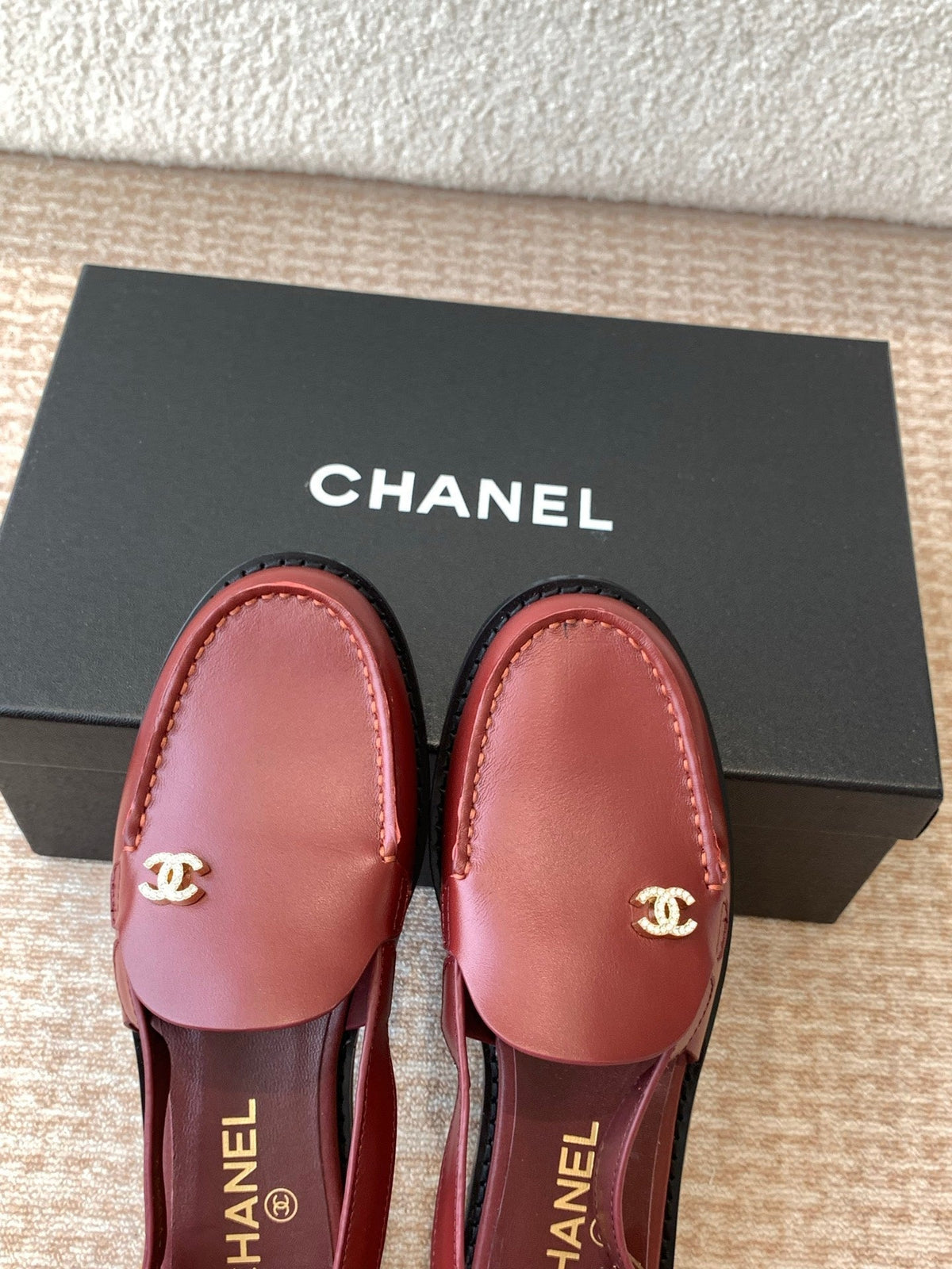 Chanel Moccasin Slingback in Currant Red Calfskin