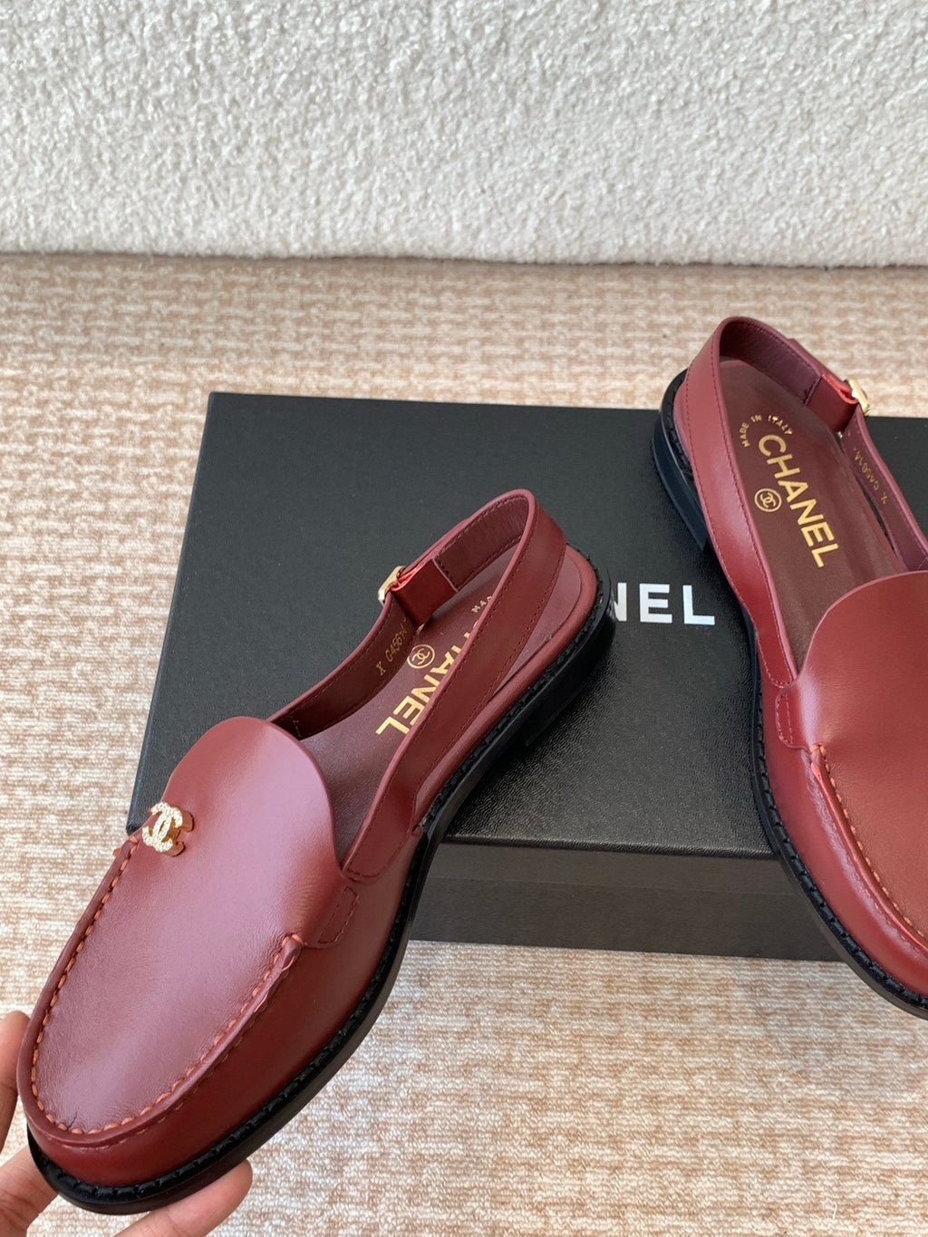 Chanel Moccasin Slingback in Currant Red Calfskin