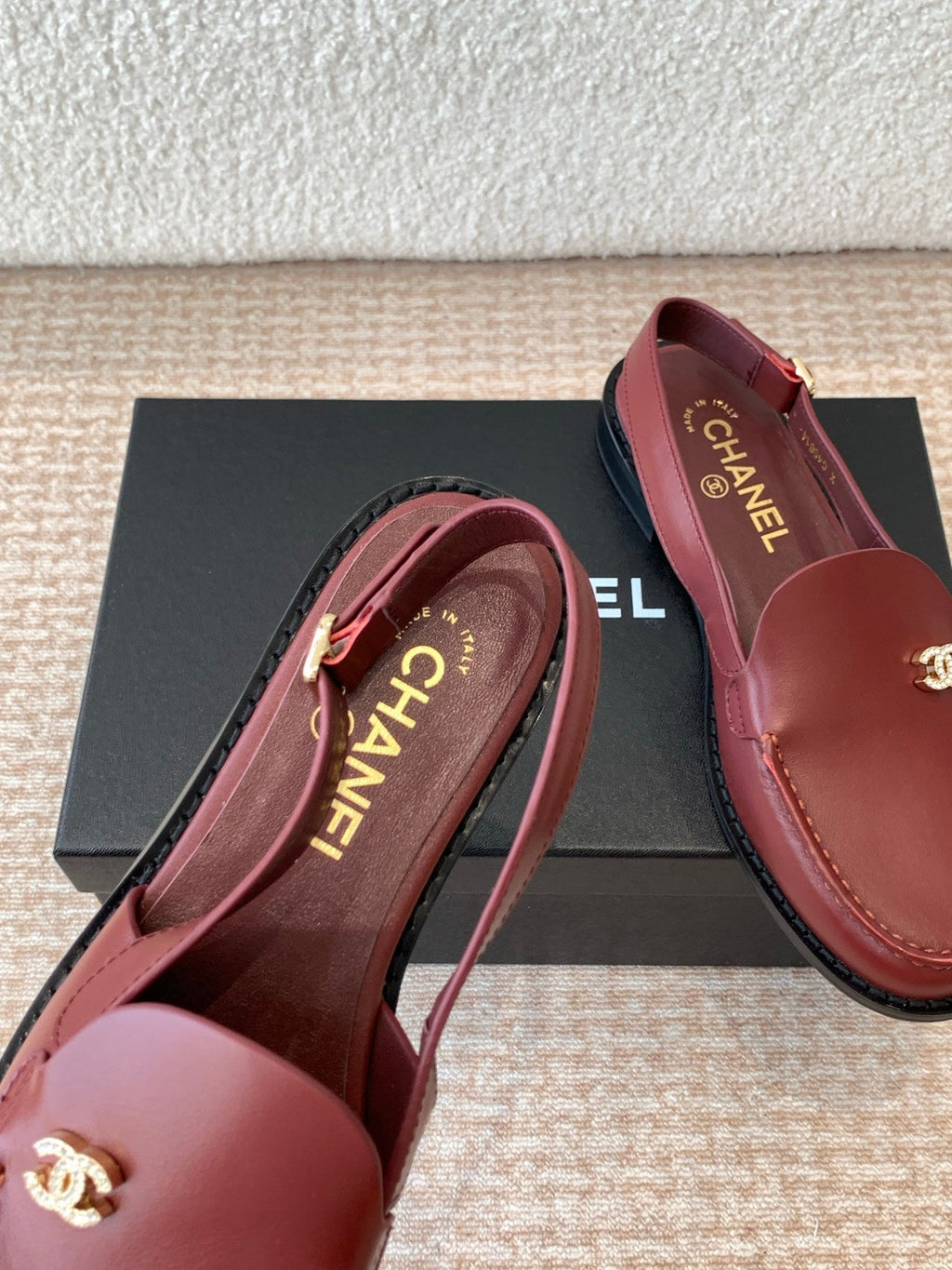 Chanel Moccasin Slingback in Currant Red Calfskin