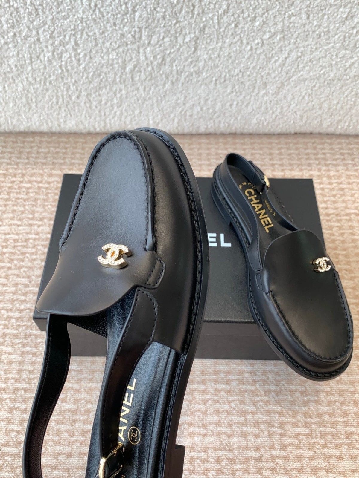 Chanel Moccasin Slingback in Black Calfskin