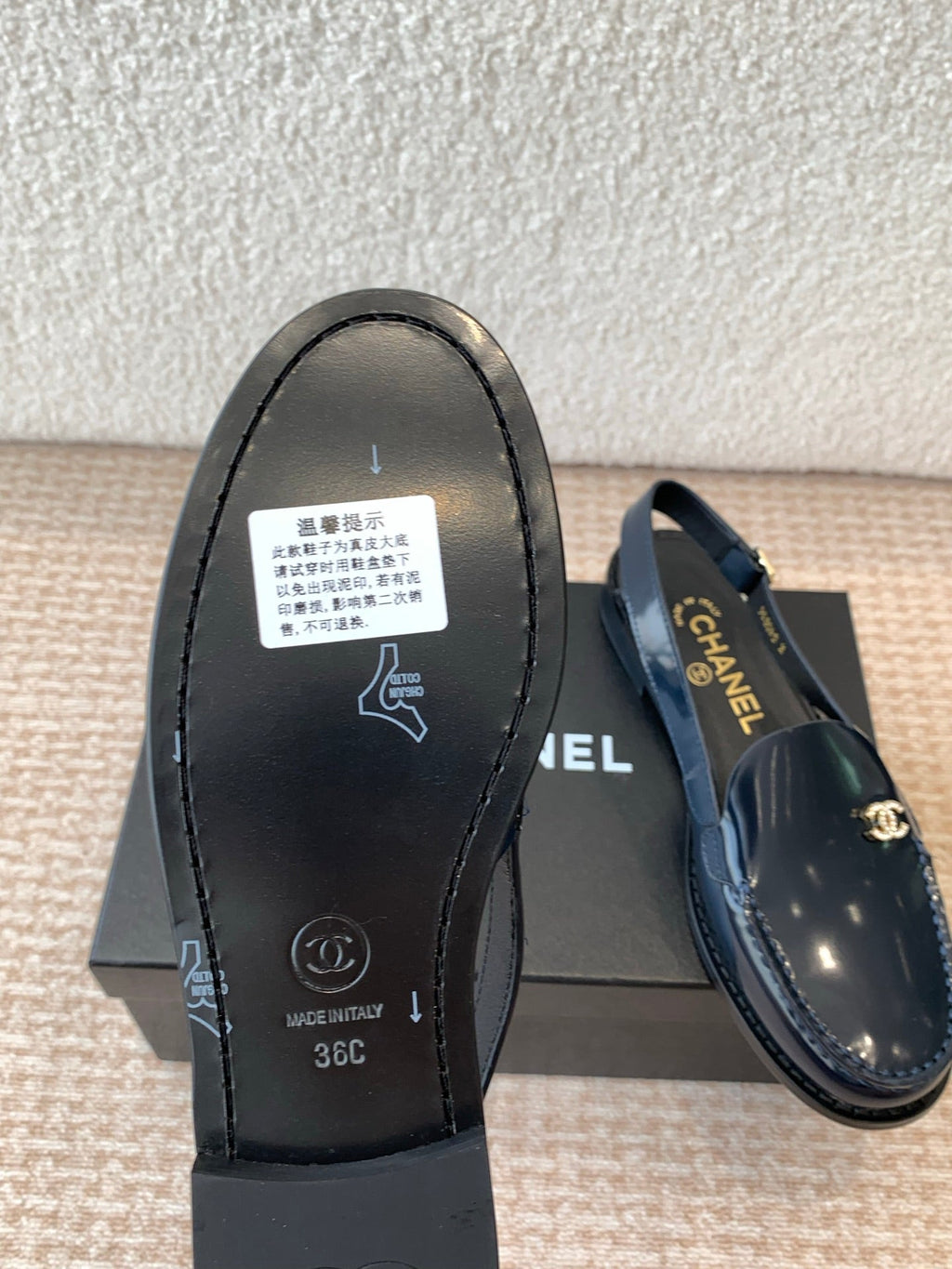 Chanel Moccasin Slingback in Aegean Blue Patent Calfskin