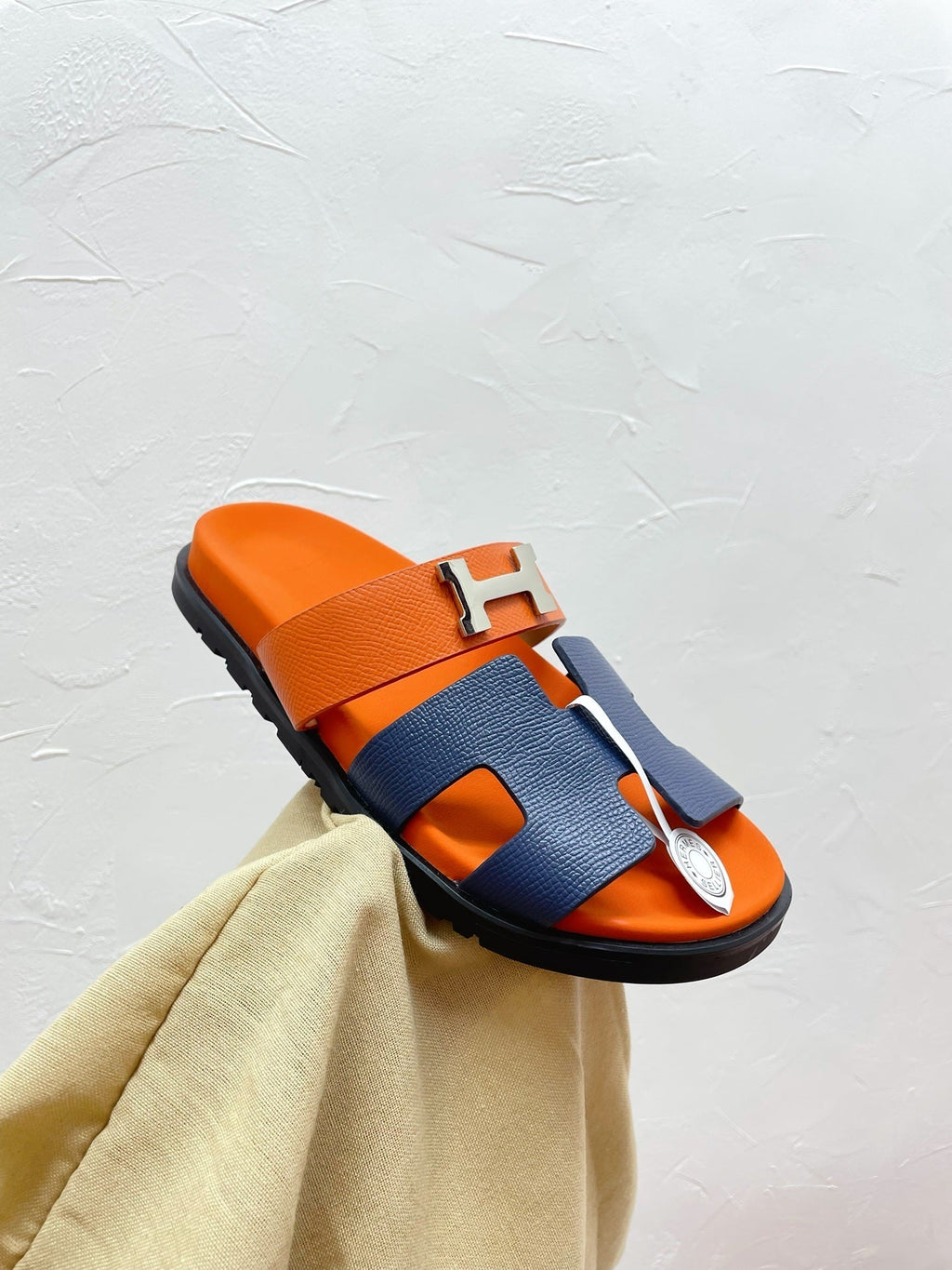 Hermes Chypre Sandal Lapis Mix Orange Lambskin with H Buckle