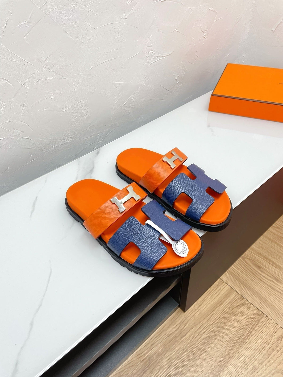 Hermes Chypre Sandal Lapis Mix Orange Lambskin with H Buckle