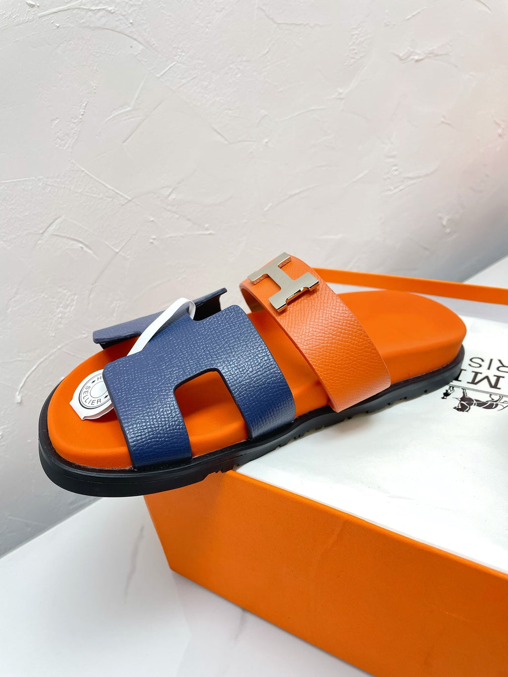 Hermes Chypre Sandal Lapis Mix Orange Lambskin with H Buckle