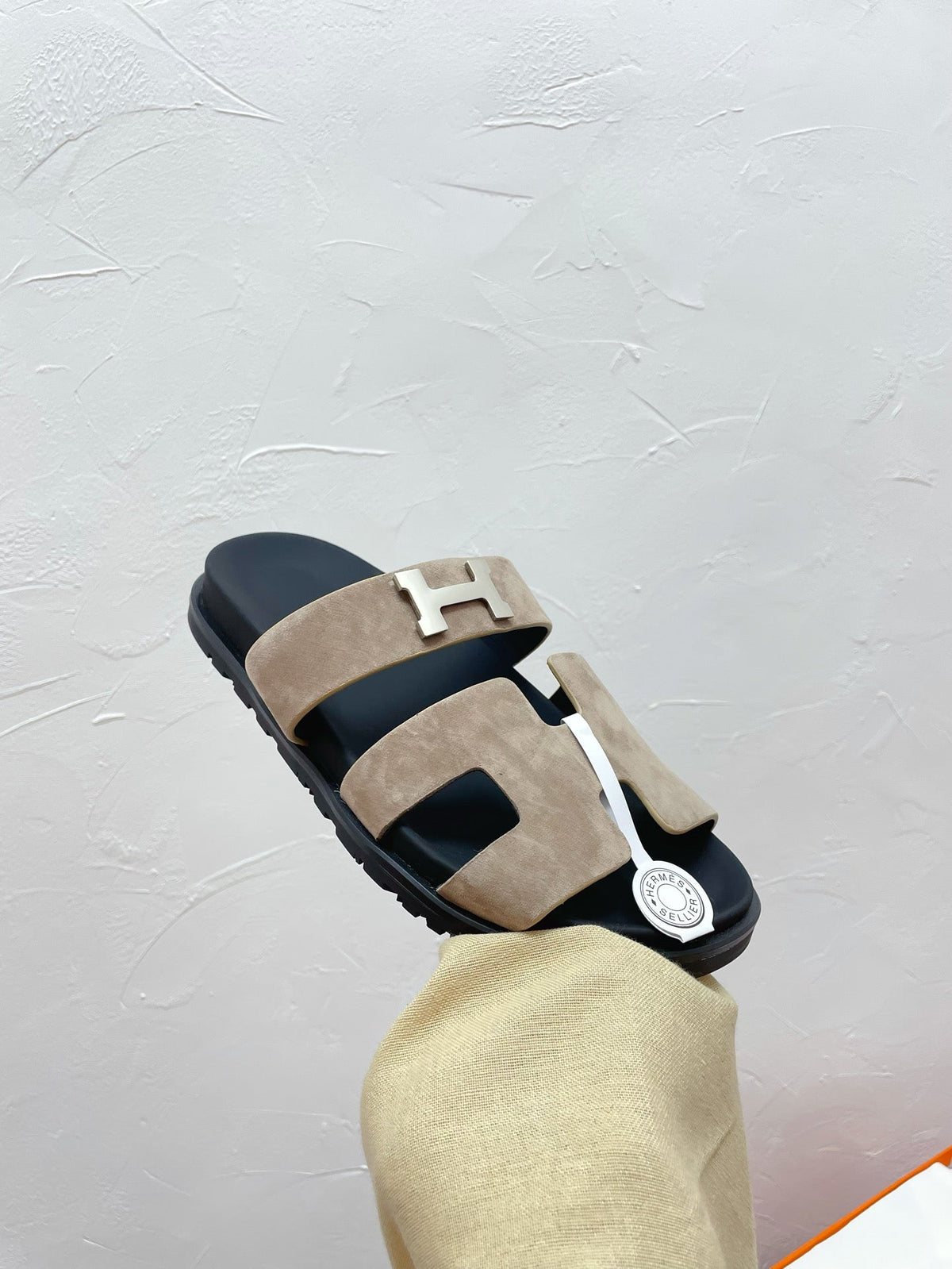 Hermes Chypre Sandal Light Gray Suede with H Buckle