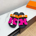Hermes Chypre Sandal Deep Pink Mix Orange Suede with H Buckle