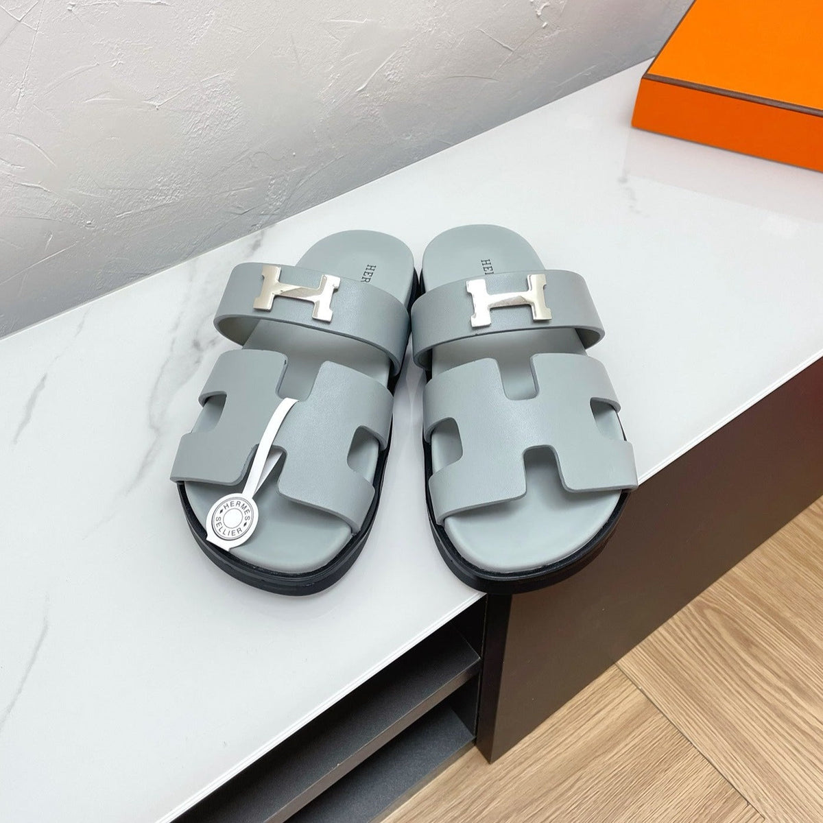 Hermes Chypre Sandal Pastel Blue Lambskin with H Buckle