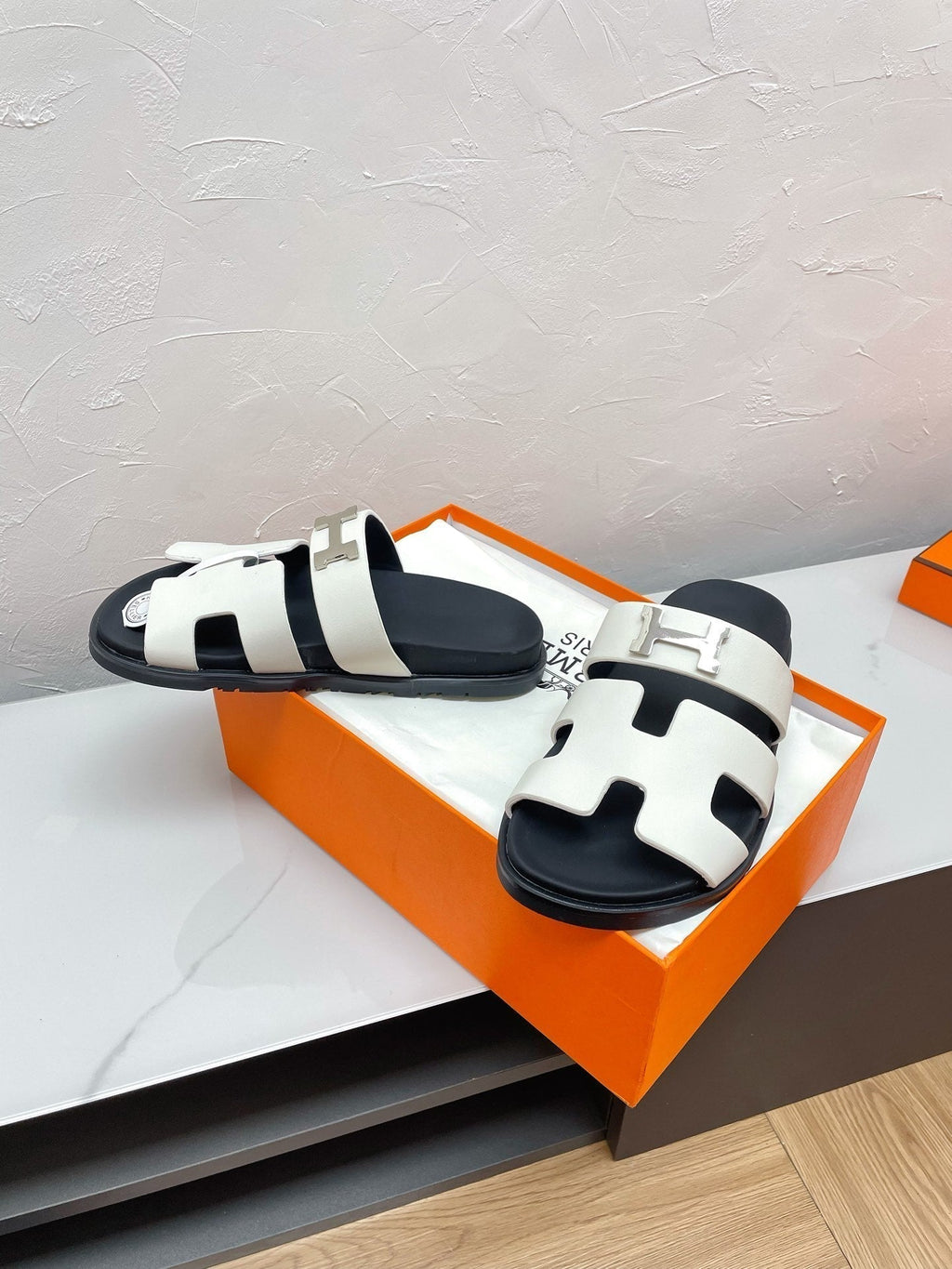 Hermes Chypre Sandal White Lambskin with H Buckle