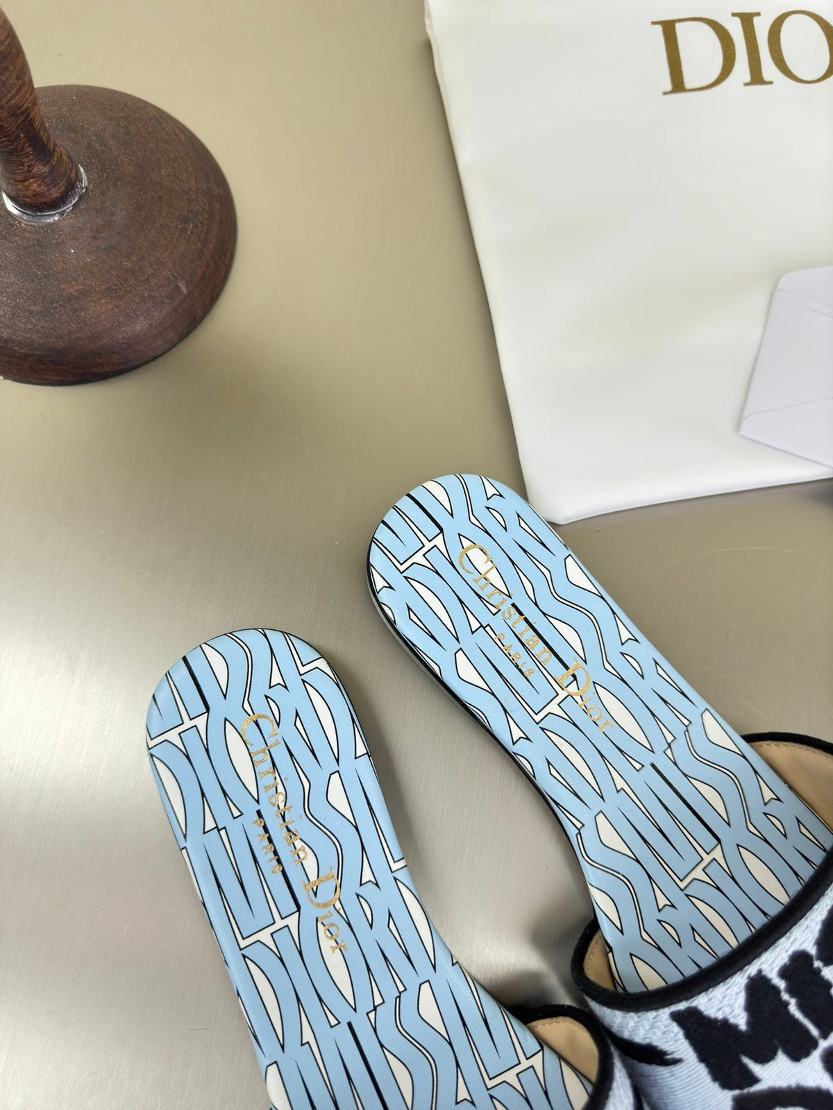 Dior Dway Slide Embroidered Cotton and Powder Blue Miss Allover Motif
