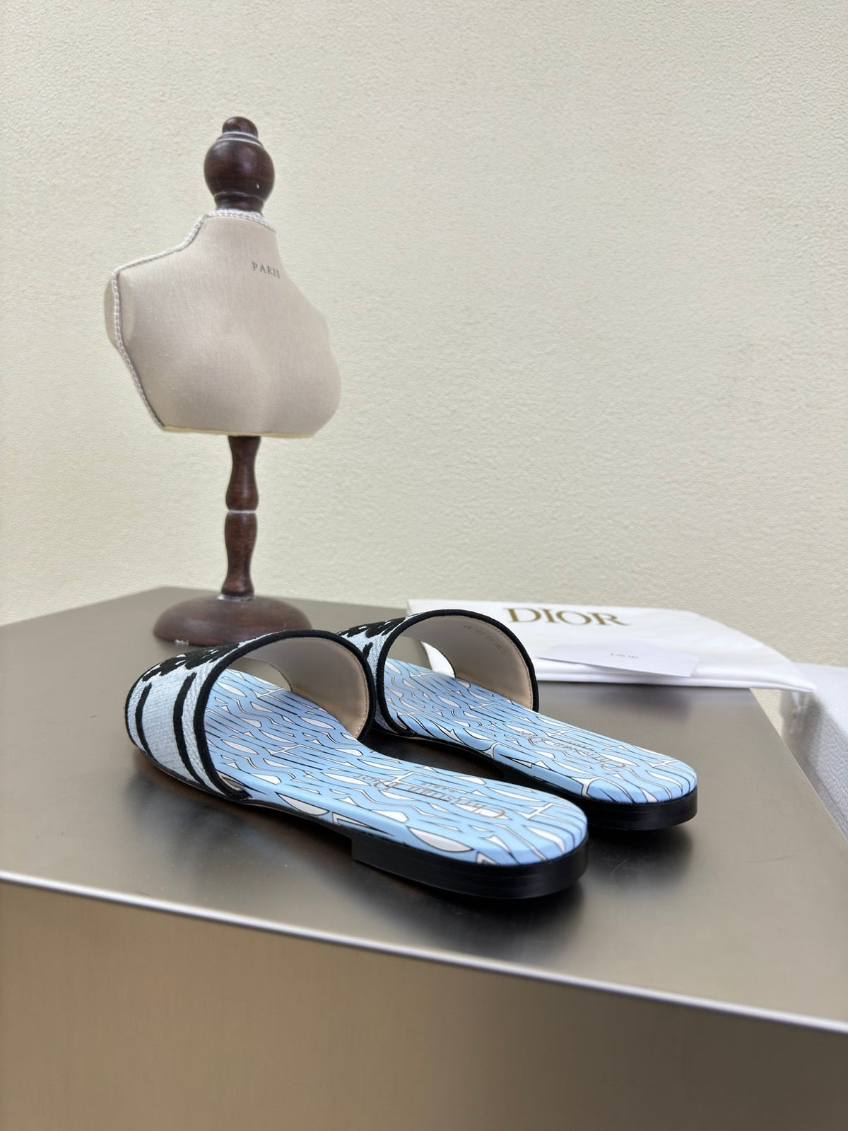 Dior Dway Slide Embroidered Cotton and Powder Blue Miss Allover Motif