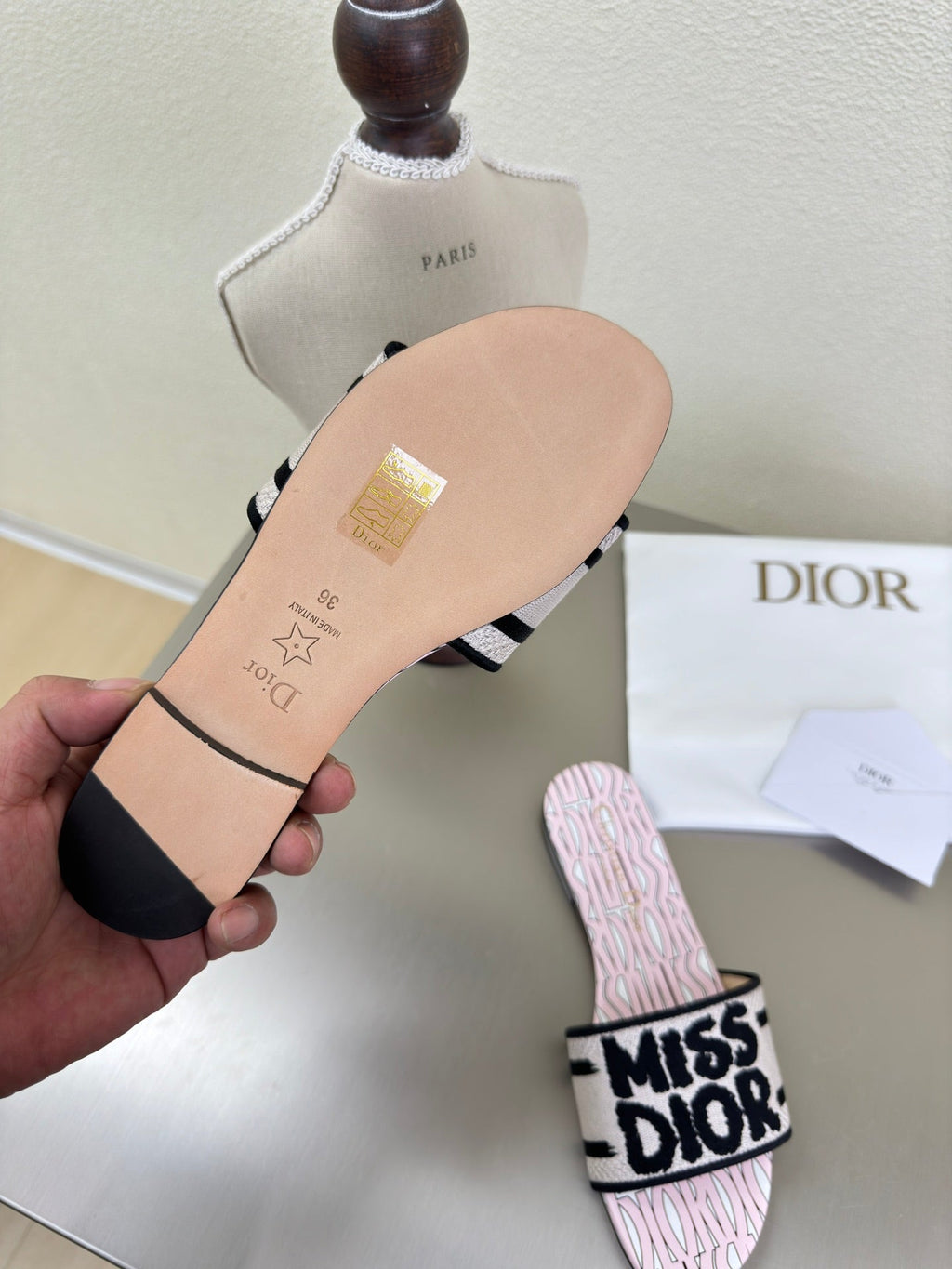 Dior Dway Slide Embroidered Cotton and Light Pink Miss Allover Motif