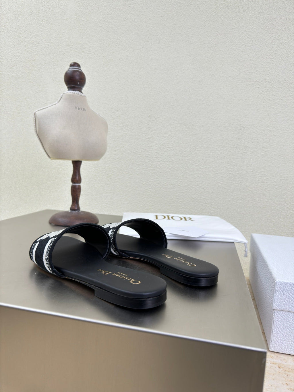 Dior Dway Slide Embroidered Cotton and Black Miss Allover Motif