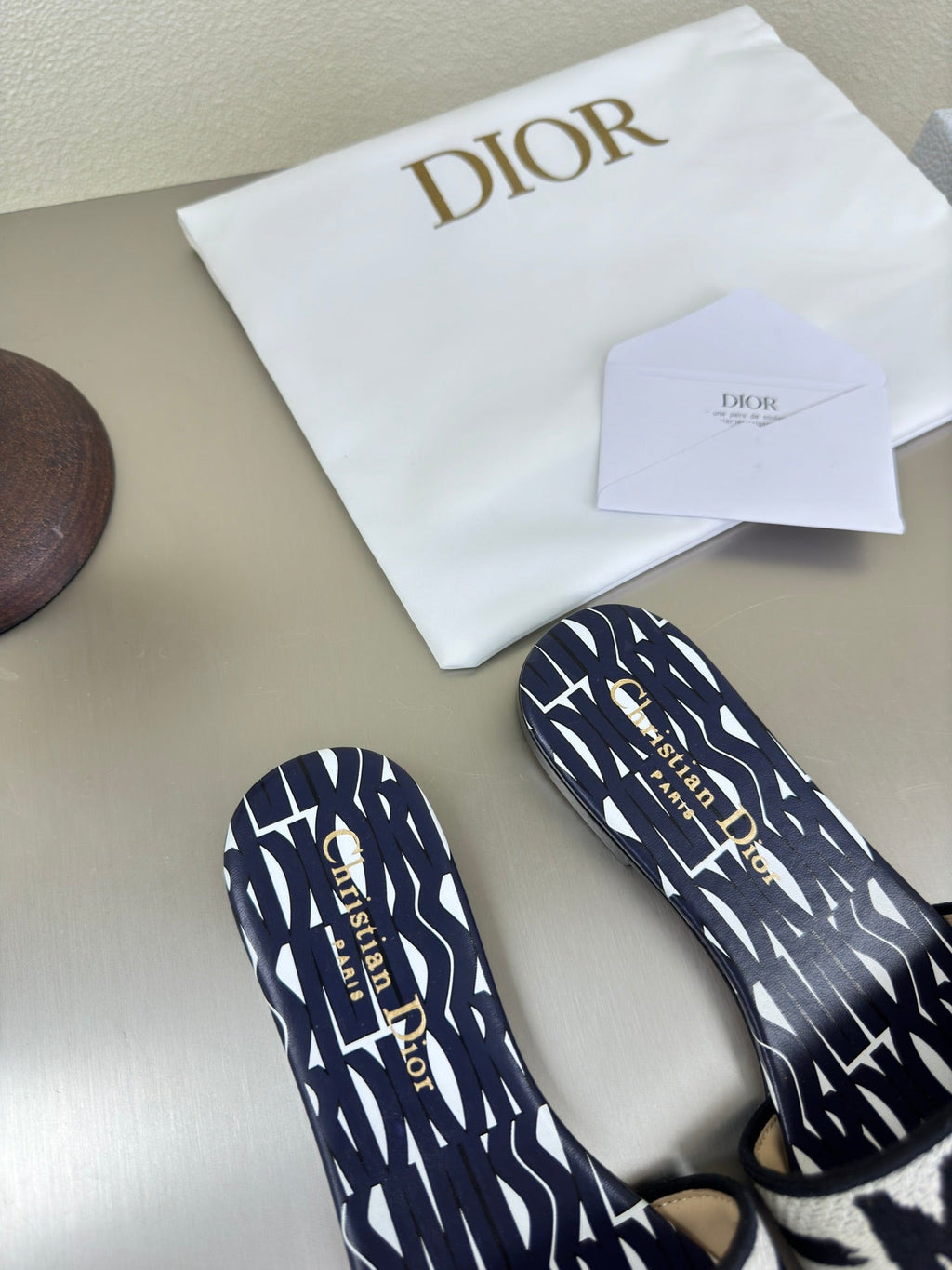 Dior Dway Slide Embroidered Cotton and Navy Blue Miss Allover Motif