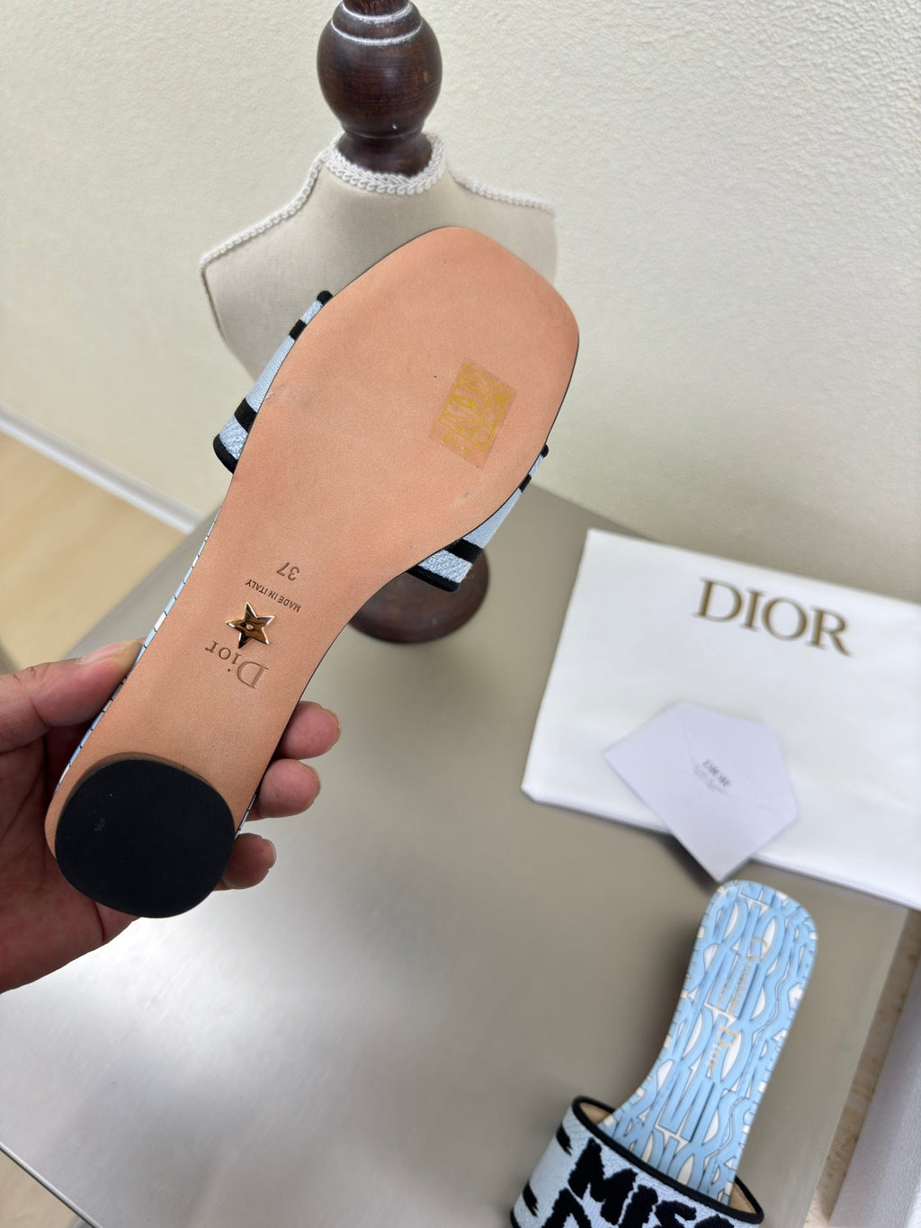 Dior Dway Heeled Slide Embroidered Cotton and Light Pink Miss Allover Motif 35 mm