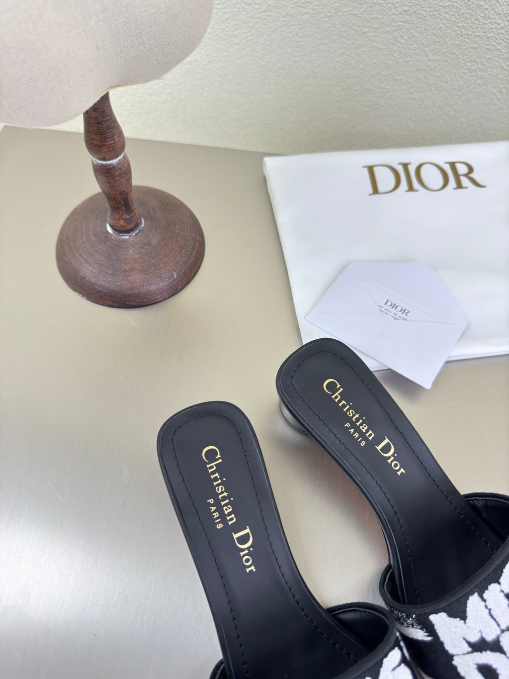 Dior Dway Heeled Slide Embroidered Cotton and Black Miss Allover Motif 35 mm